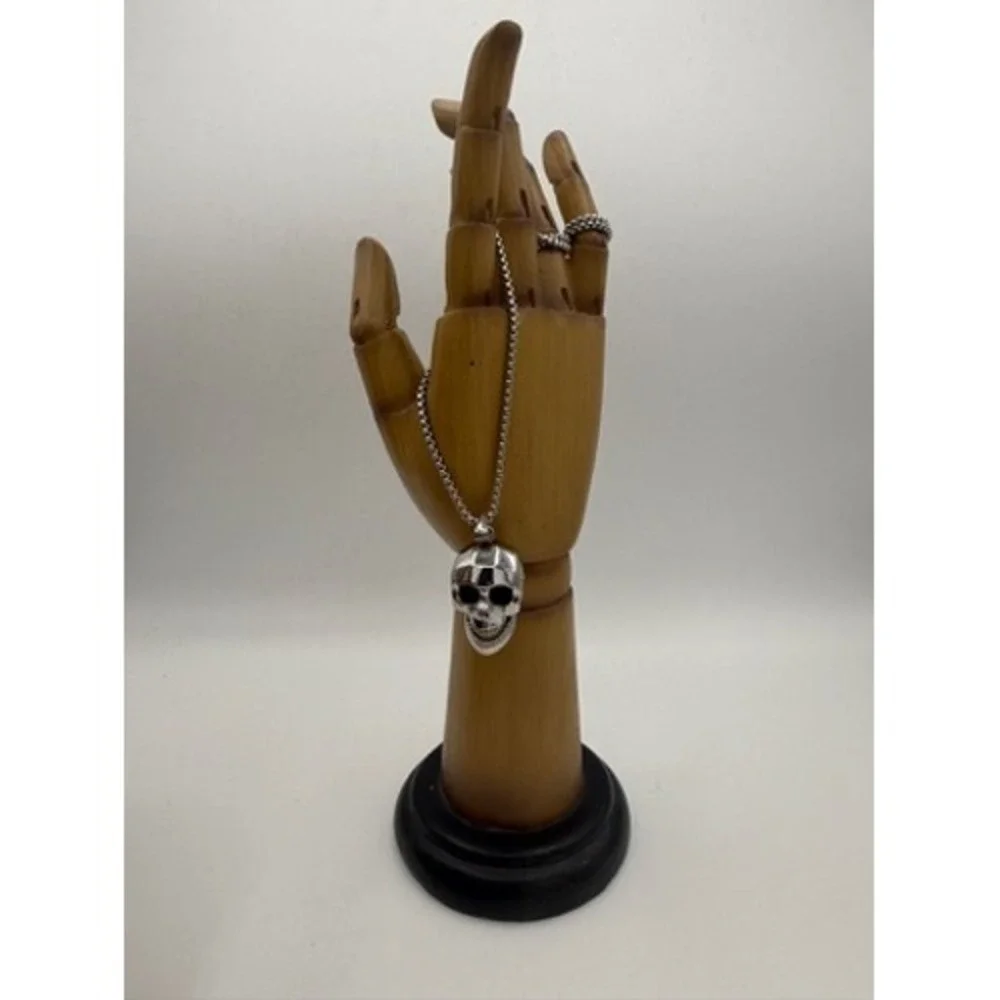 Blackjack Skull Pendant Necklace Mens OS Silver NEW Stainless Steel BJP153W